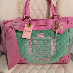 Juicy Couture Pink and Mint Quilted Tote